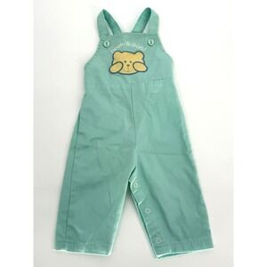Health-Tex Vintage Baby Overalls Boy Girl 9 Months Bear Peek-a-boo! Blue Green